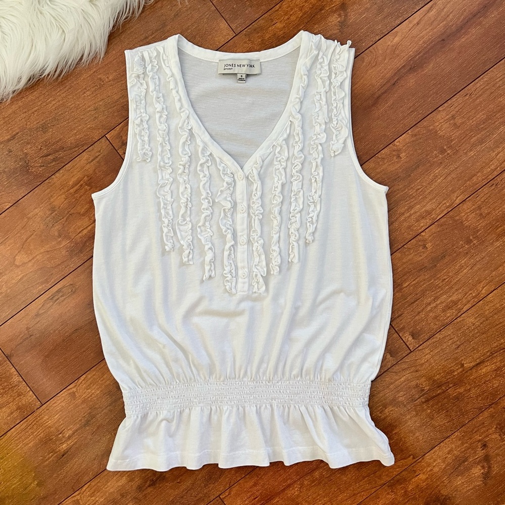 Jones New York Sport Sleeveless Ruffle Front Top